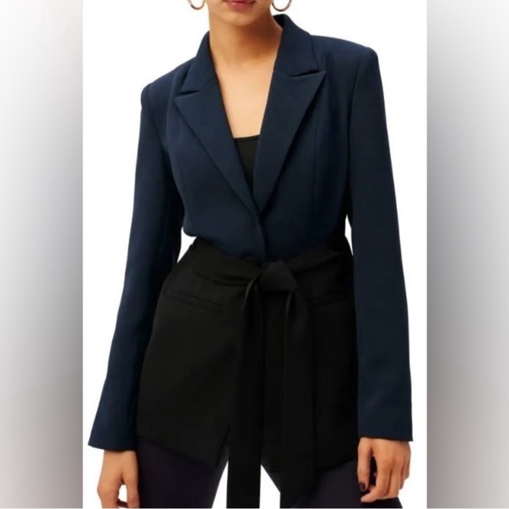GOOD AMERICAN BLAZER SIZE CUTOUT NWOT NAVY BLUE/BLACK SIZE 5 MISSING BELT
